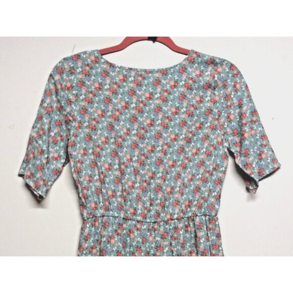 Womens Jumpsuit Floral ditsy dainty Sz S/M/L short sleeve gray orange pink rayon - Picture 5 of 8